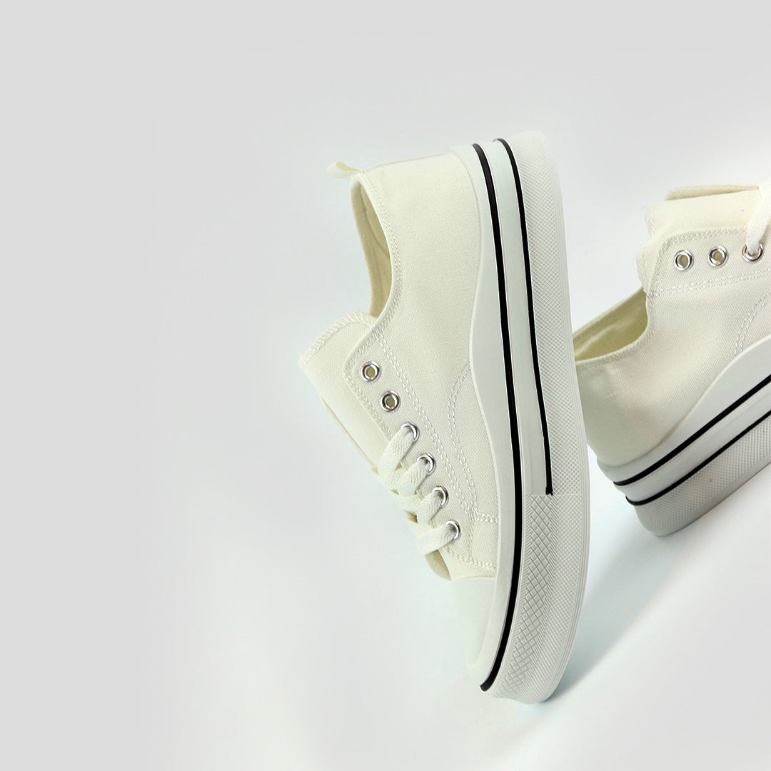 Canvas Plim Dual Lace Low Cut Style Sneaker For Men - White