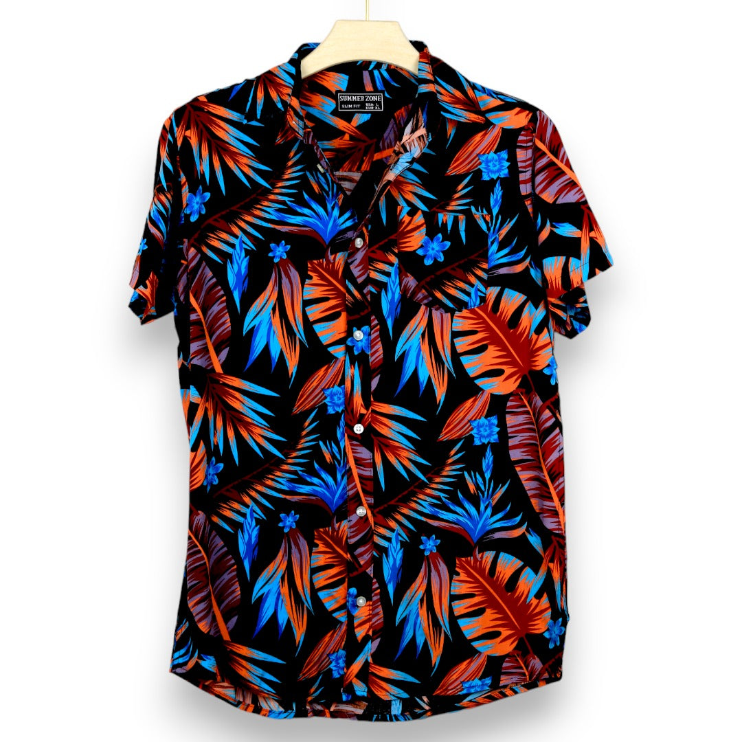 Multi Colour All over leaves printed Shirt - Black Maroon
