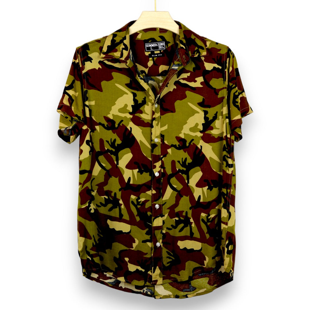 Army Print Cotton Linen Shirt