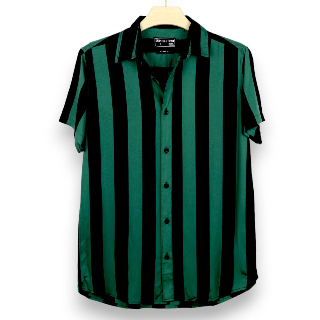 Broad Stripped Print Shirt For Men - Green