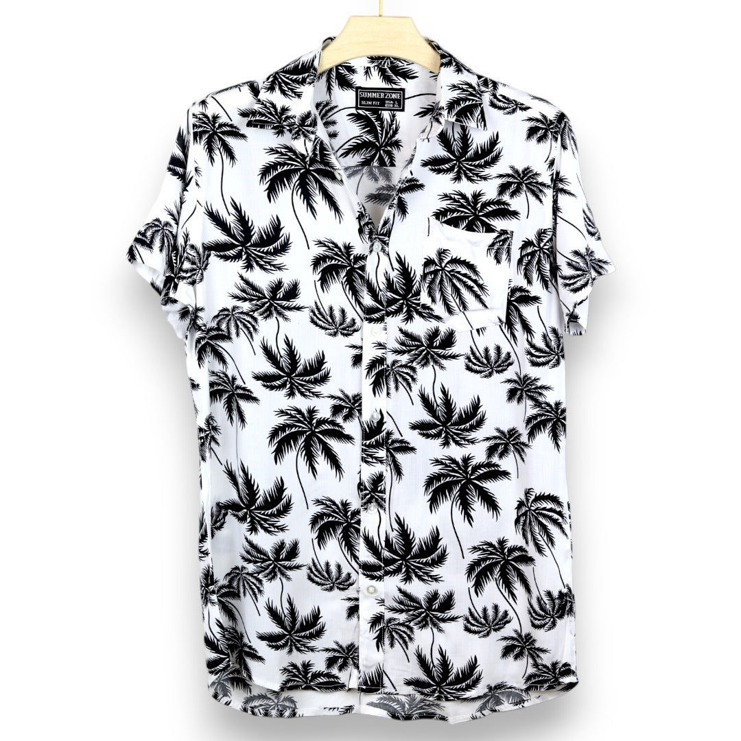 Palm Tree Print white & Black Casual Shirt