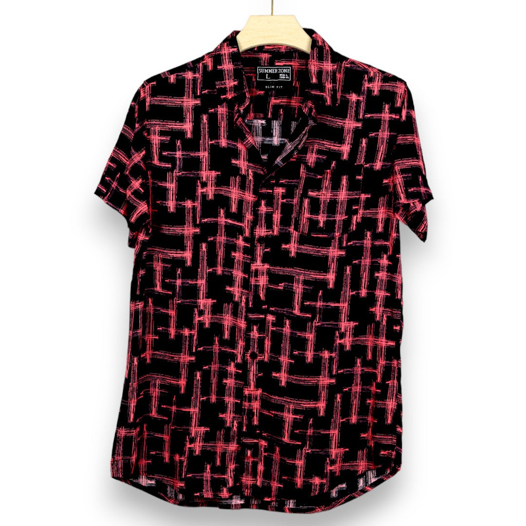 Dual Print Cotton Linen Shirt - Pink
