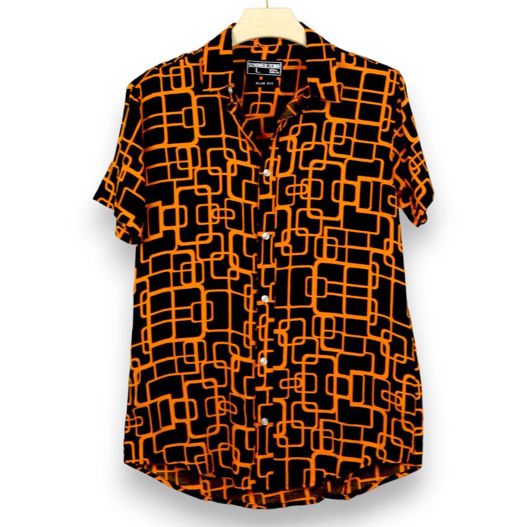 All Over Square Printed Hawayi Shirt - Golden