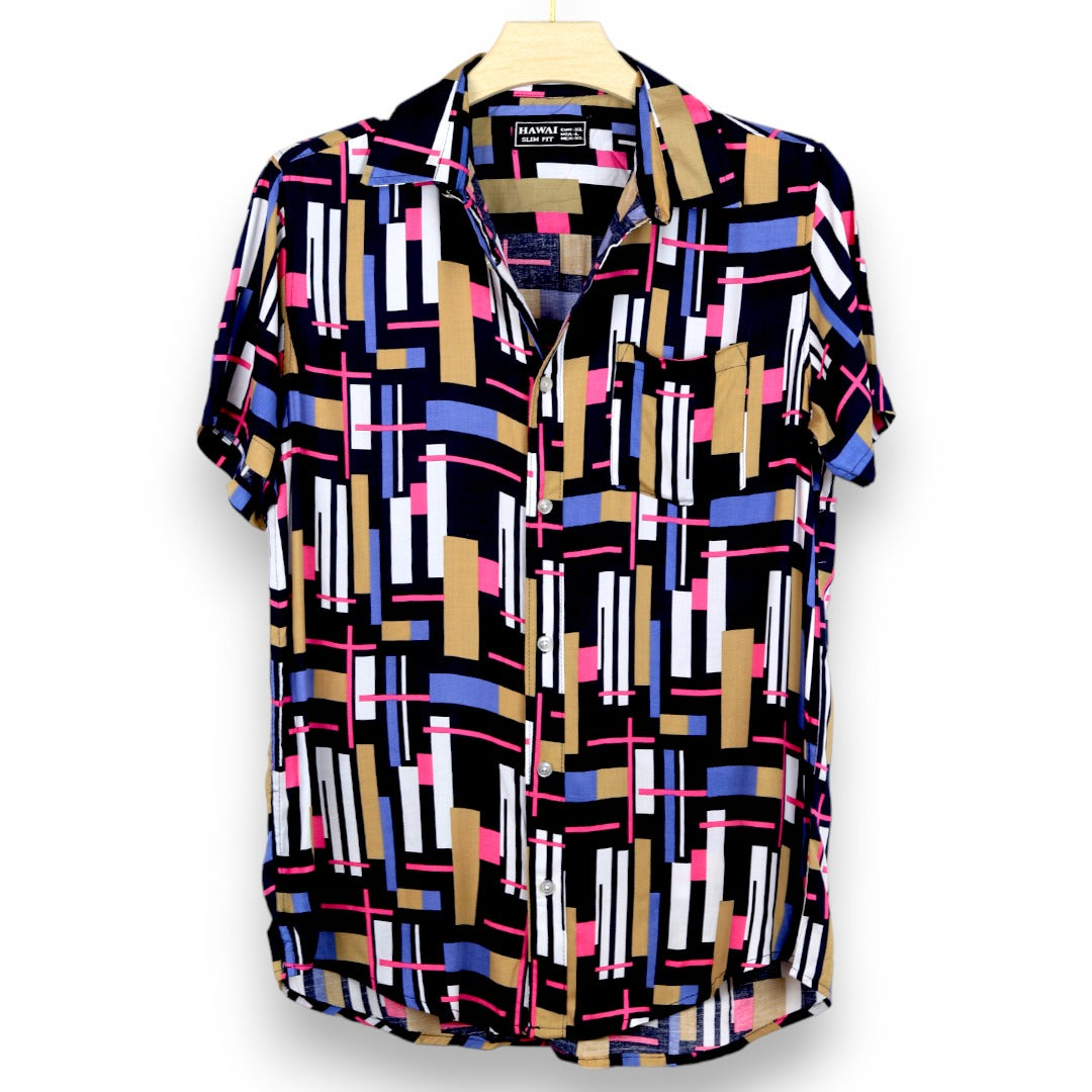 Multi Colour Stripes Hawaaii Shirt - Maroon