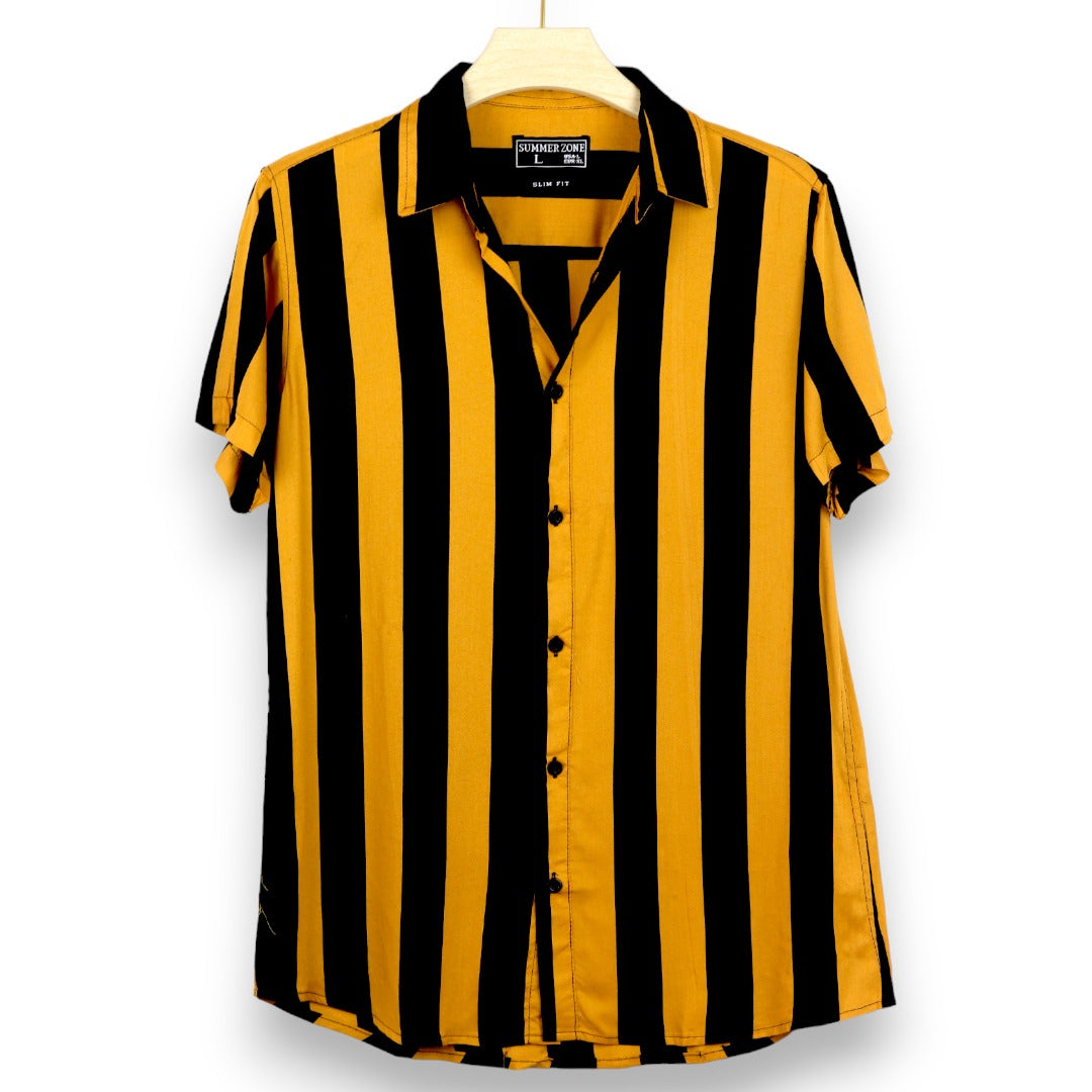 Broad Stripped Print Shirt For Men - Yellow