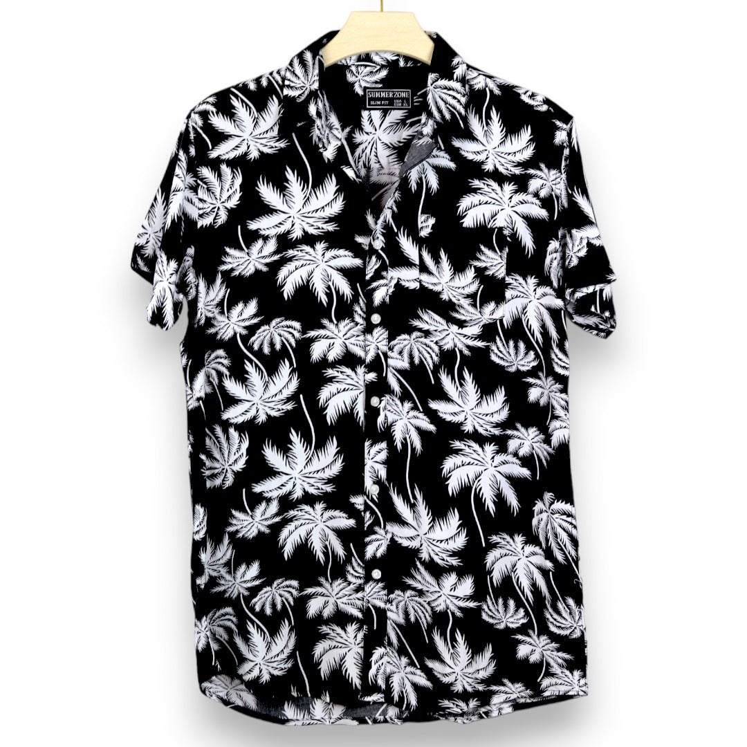 Palm Tree Print Black & White Casual Shirt