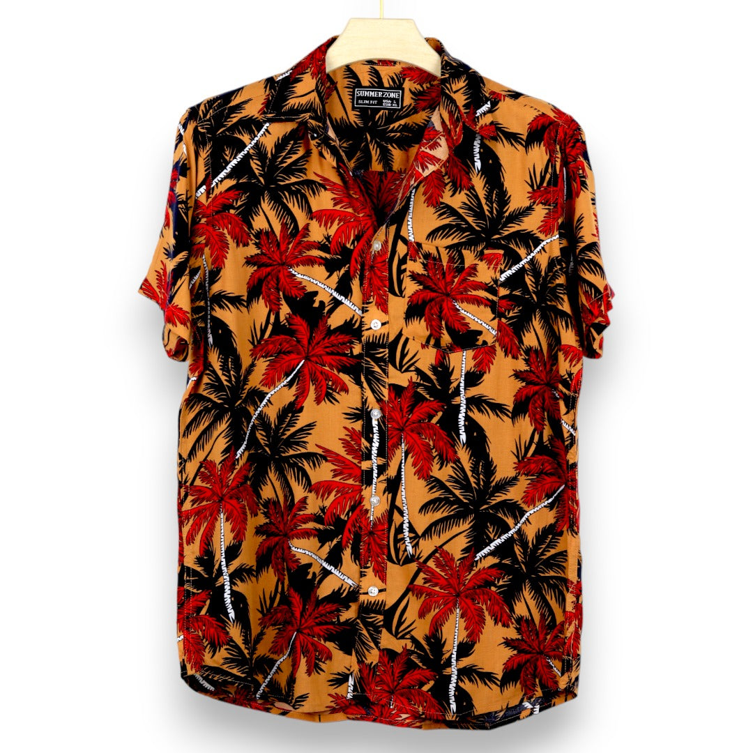 Multi Colour Palm Leaf Print Shirt - Beige