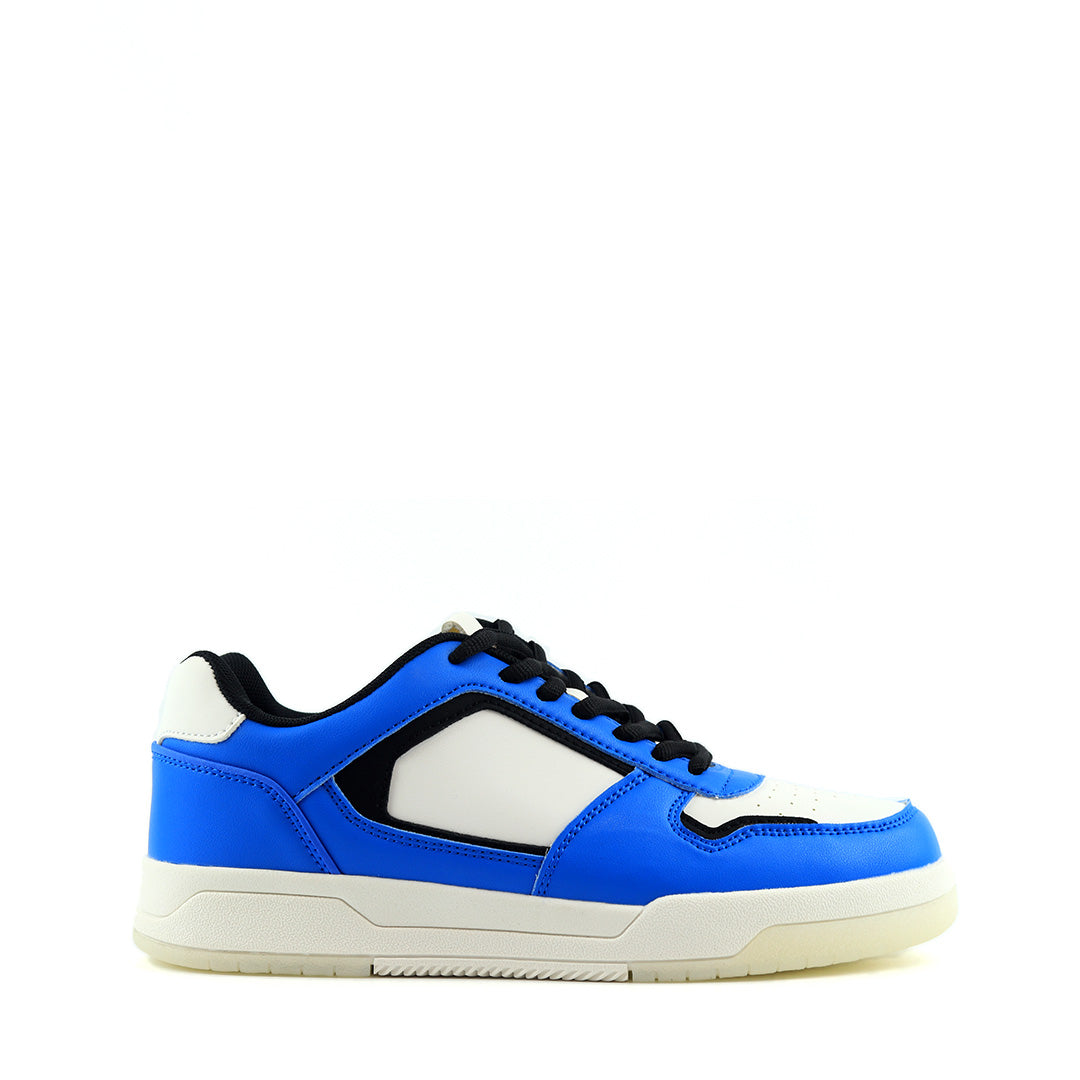 Men's Blue Low Top Lace Up Colorblock Sneakers