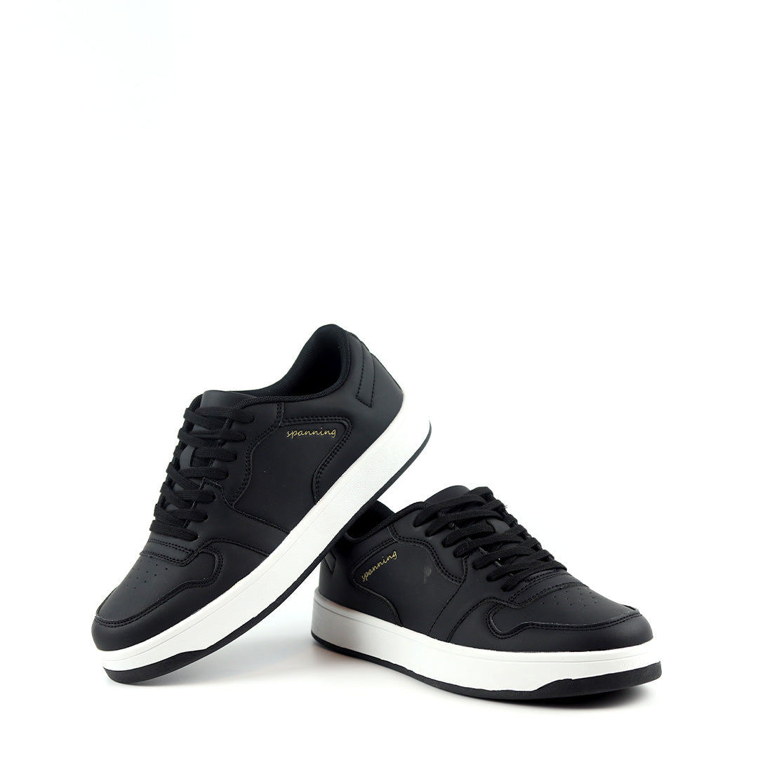 Walk in Style: Black Cupsole Lace-Up Sneakers