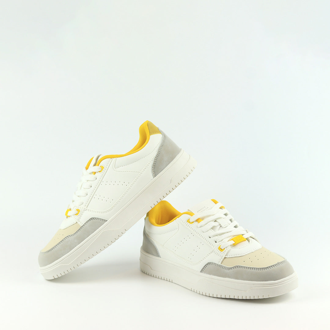 White and Yellow Men's Lace-Up Sneakers – Unleashing Vibrant Comfort