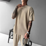 Zapped Oversized quarter sleeve  O Neck T-Shirt & Trouser Set - Beige