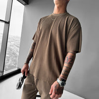 Zapped Oversized quarter sleeve  O Neck T-Shirt & Trouser Set - Brown