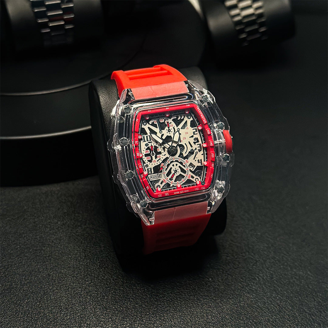 Luxury Quartz Wristwatch Auto Date Silicone Strap - Red