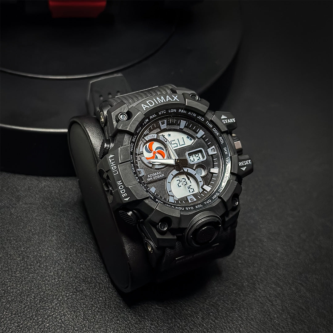 Men's Dual Display Sports Silicone Wrist Watch - Black