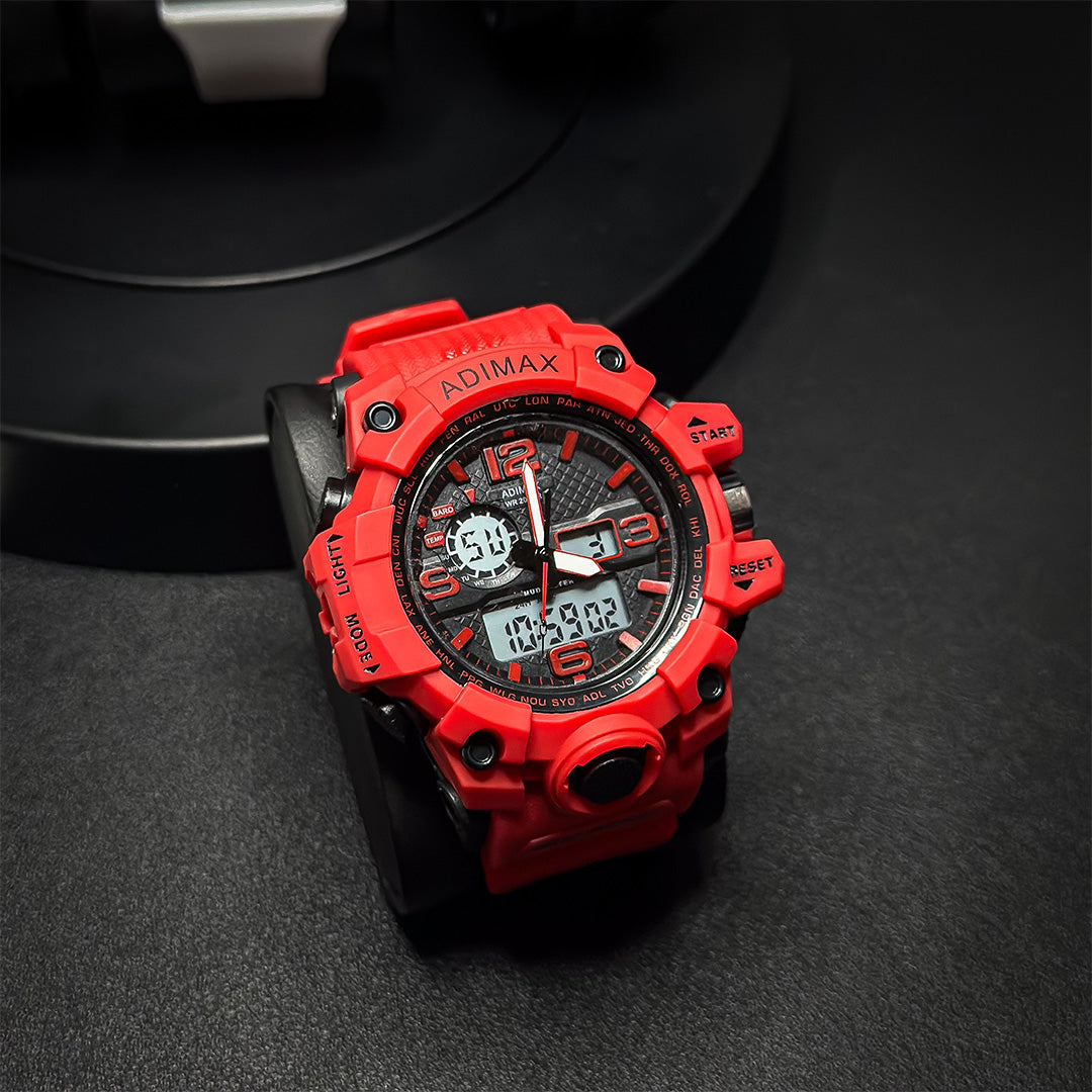 Men's Dual Display Sports Silicone Wrist Watch - Red