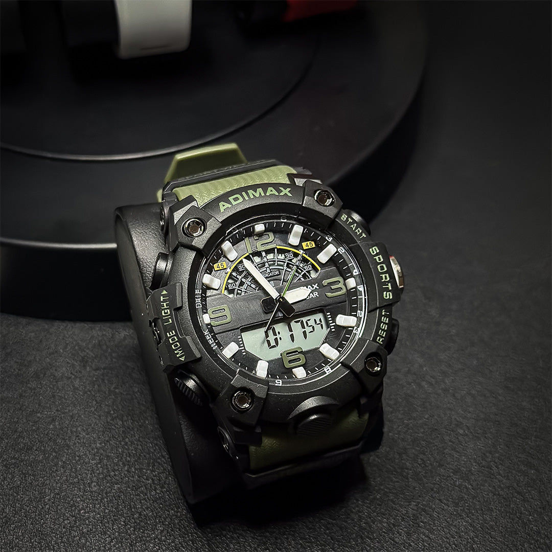 Men's Dual Display Sports Silicone Wrist Watch - Army Green