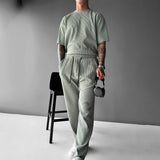 Oversized Quarter Sleeve  O Neck T-Shirt & Trouser Set - Tea green