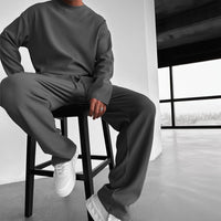 Oversized Full Sleeve O Neck T-Shirt & Trouser Set - Anthracite Gray