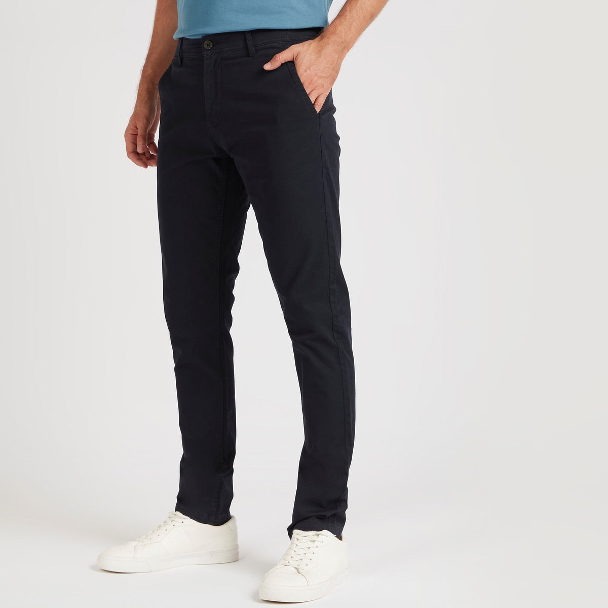 Jet Black Solid Chinos with Pockets and Button Closure