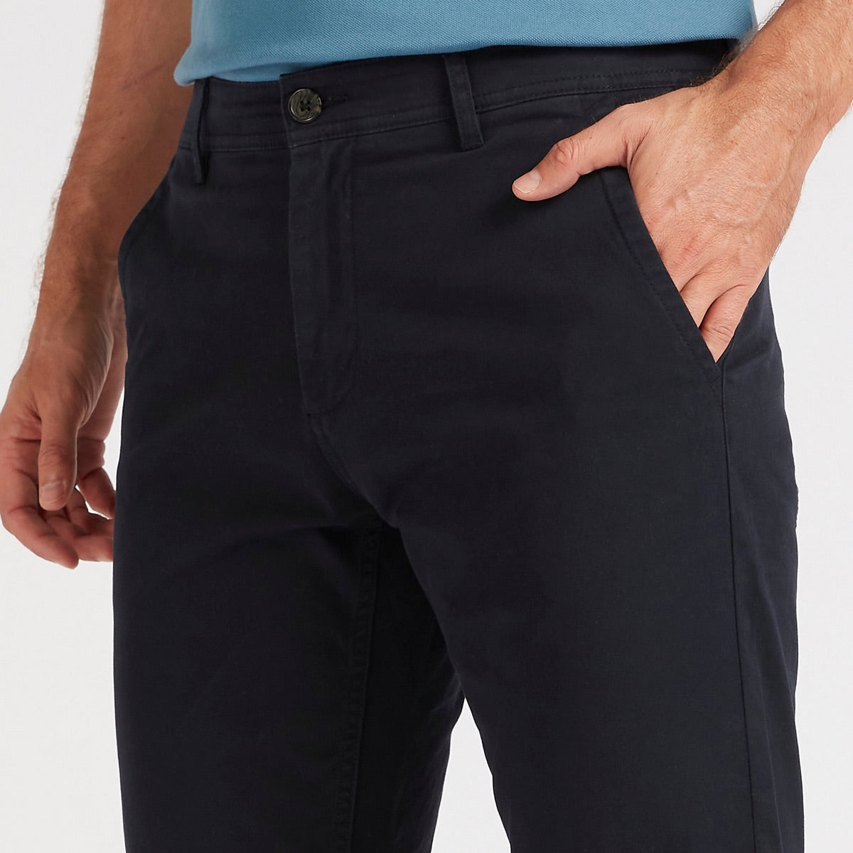 Jet Black Solid Chinos with Pockets and Button Closure