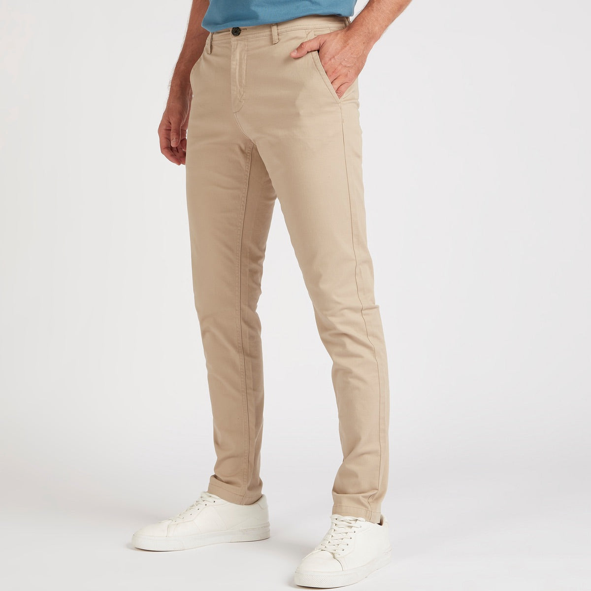 Beige Regular Fit Chinos with Button Closure and Pockets