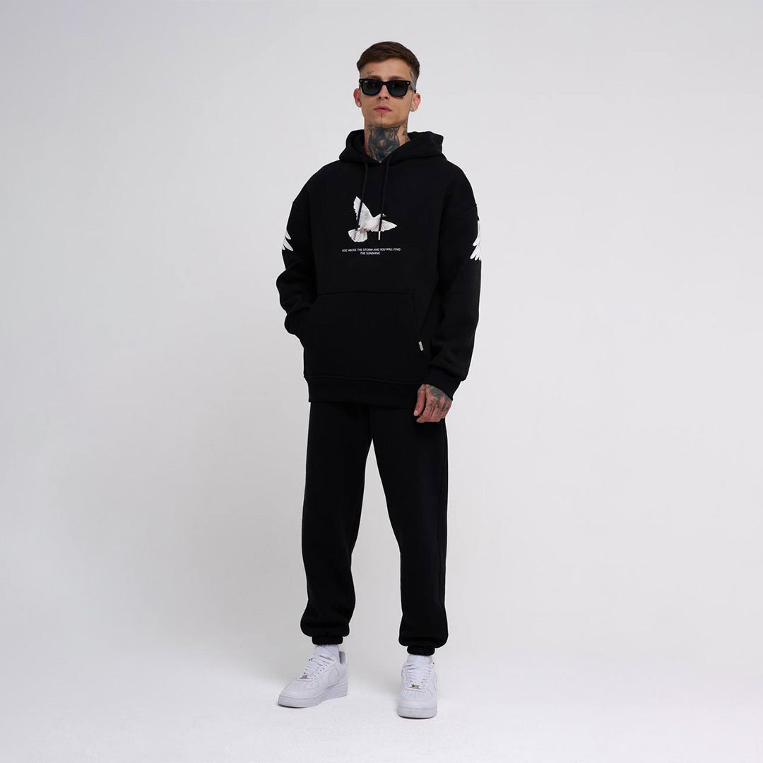 Oversize Rise Above Hoodie Cord Set - Black