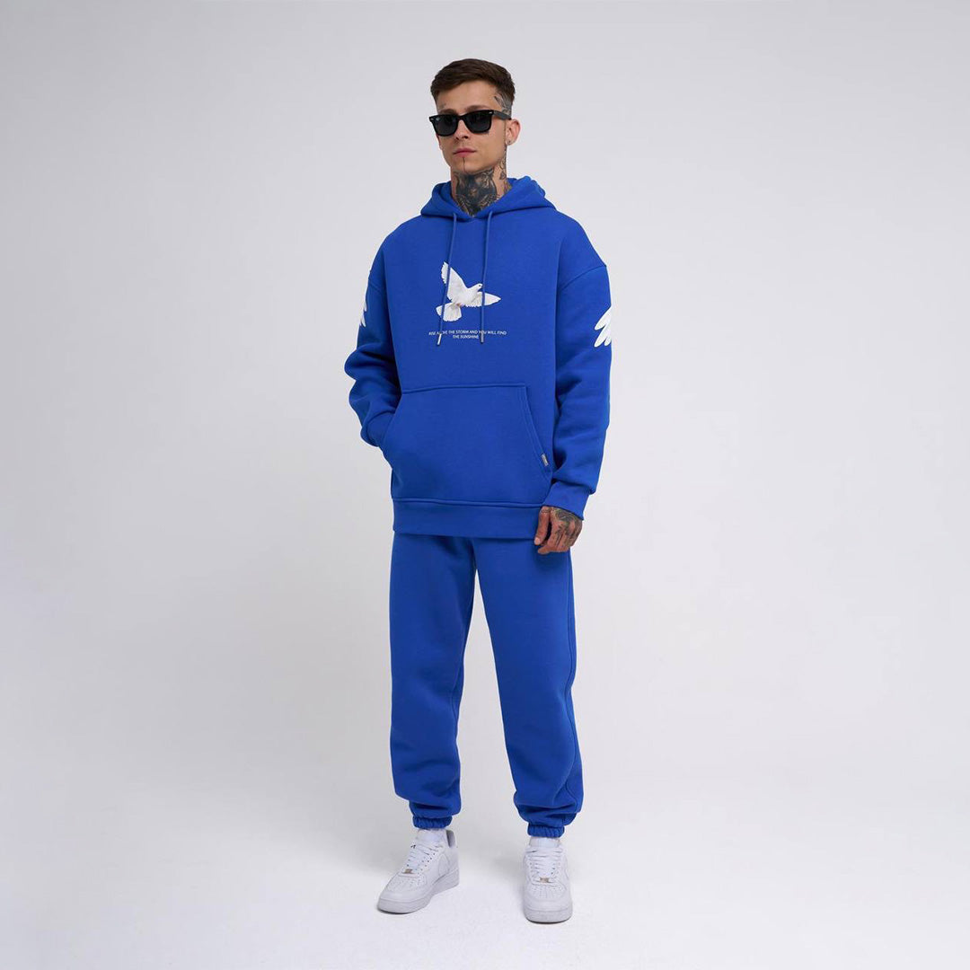Oversize Rise Above Hoodie Cord Set - Blue