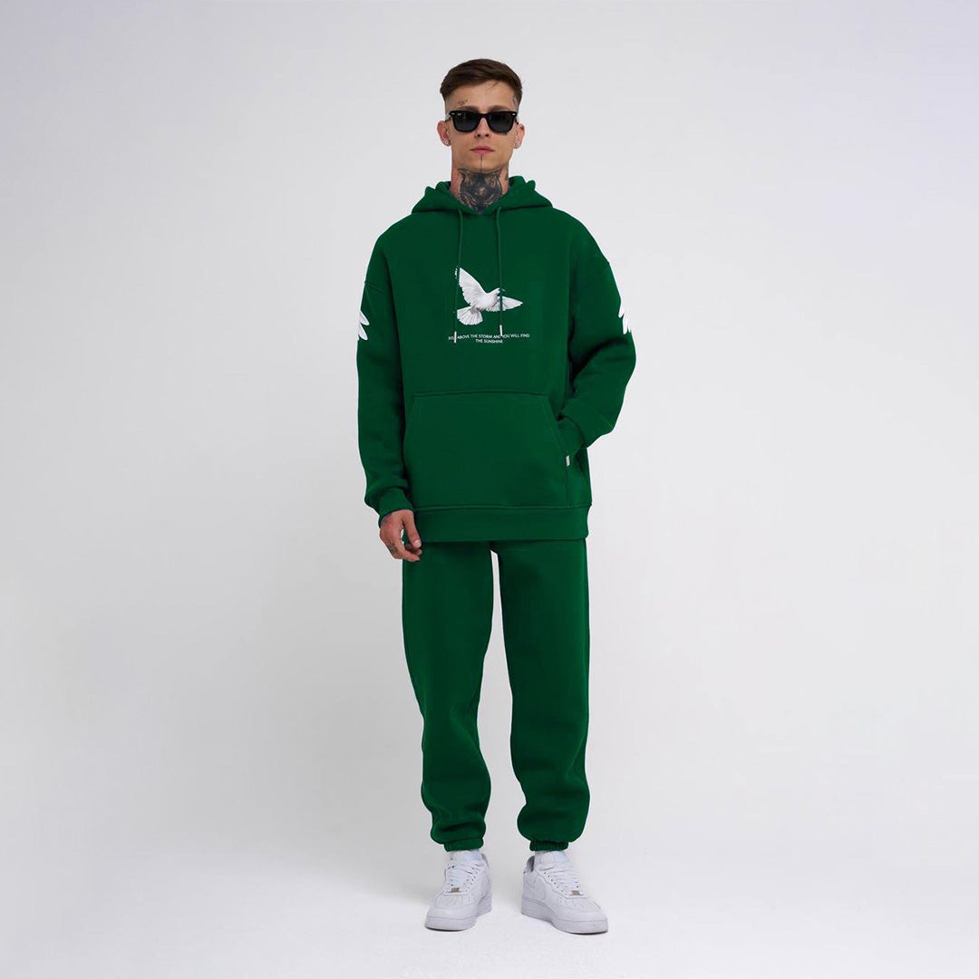Oversize Rise Above Hoodie Cord Set - Green