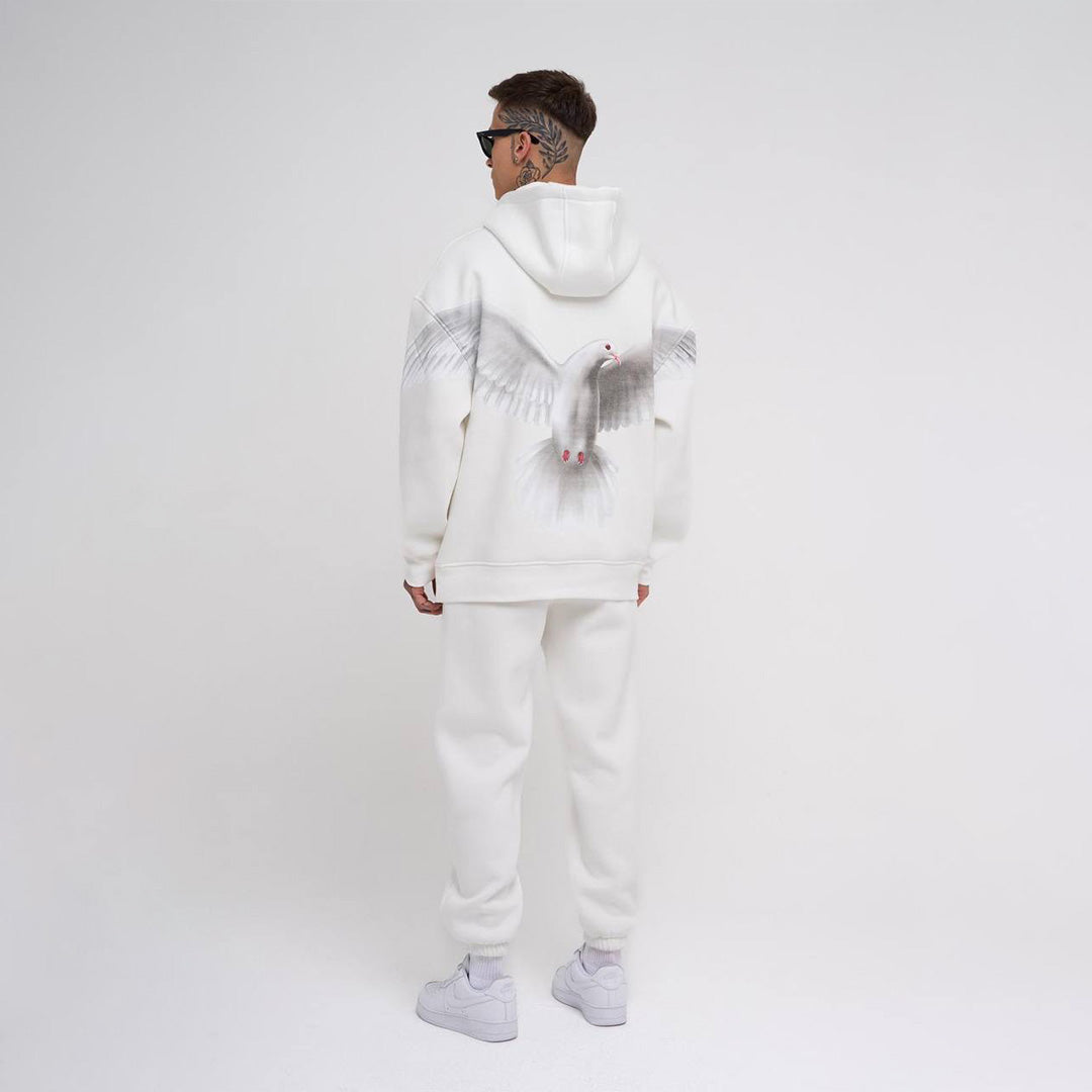 Oversize Rise Above Hoodie Cord Set - White