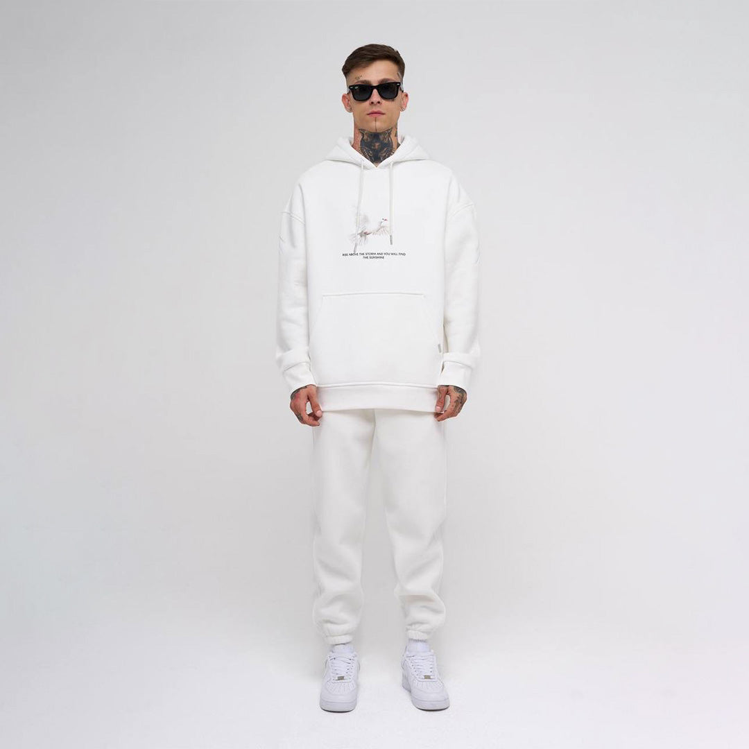 Oversize Rise Above Hoodie Cord Set - White