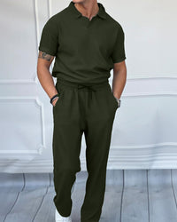 Loose Fit Polo T-Shirt & Trouser Cord Set - Rain Forest