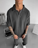 Loose Fit Polo T-Shirt & Trouser Cord Set - Gray