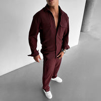 Double Pocket Shirt & Trouser Set - Maroon