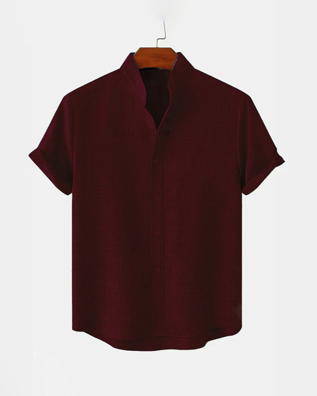 BAN COLLAR LINEN SHIRT - MAROON