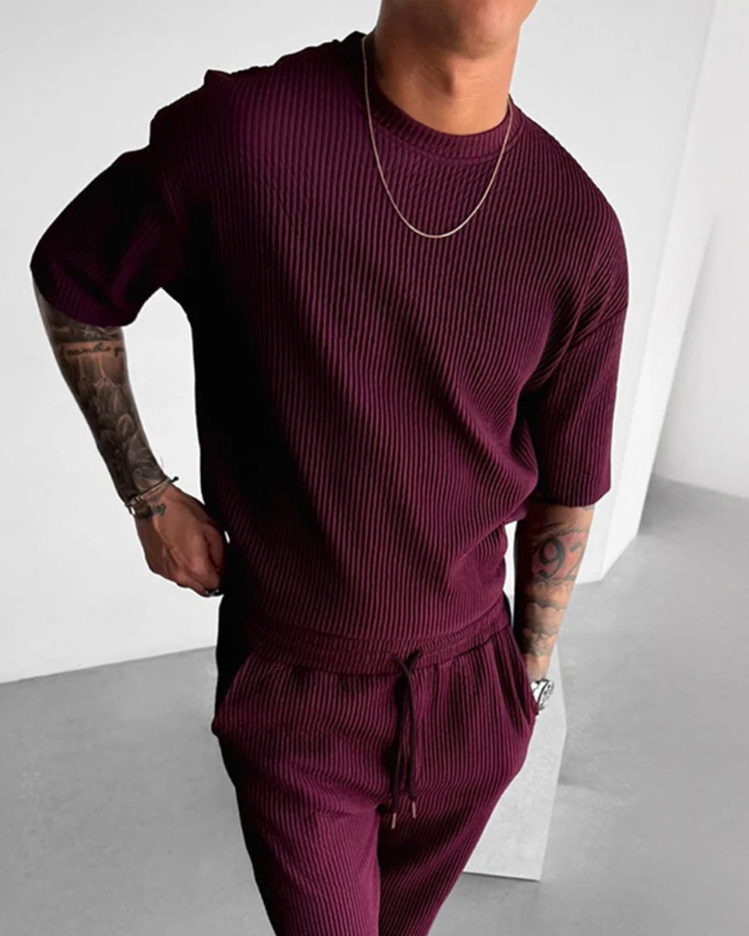 OVERSIZE RIBBED T-SHIRT - MAROON