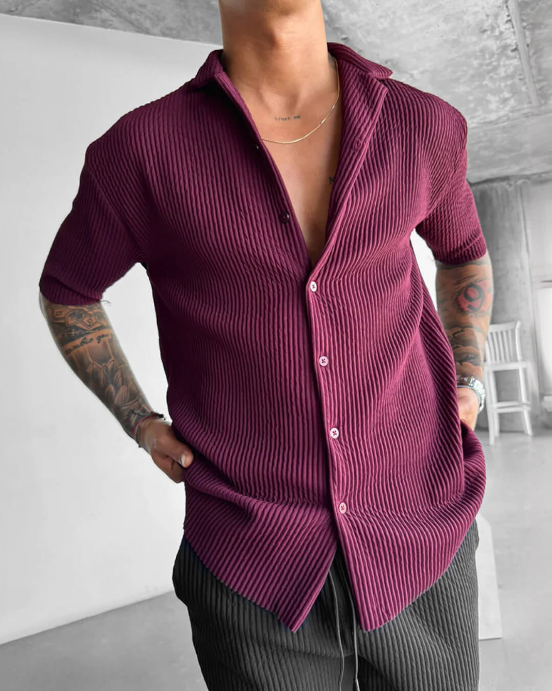 OVERSIZE RIBBED SHIRT - RUSSIAN VIOLET