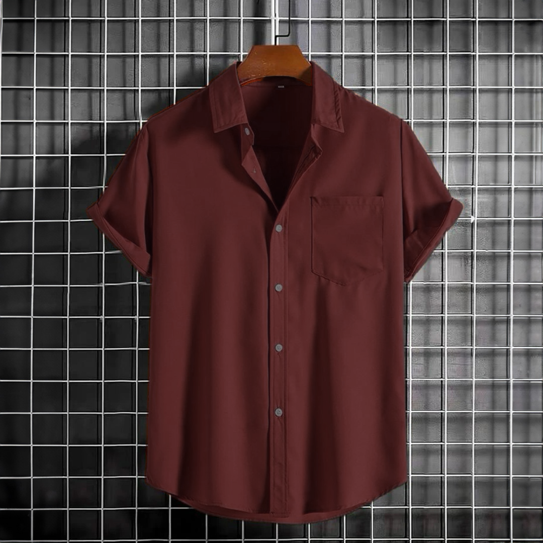 Maroon Solid Collar Button Up Shirt