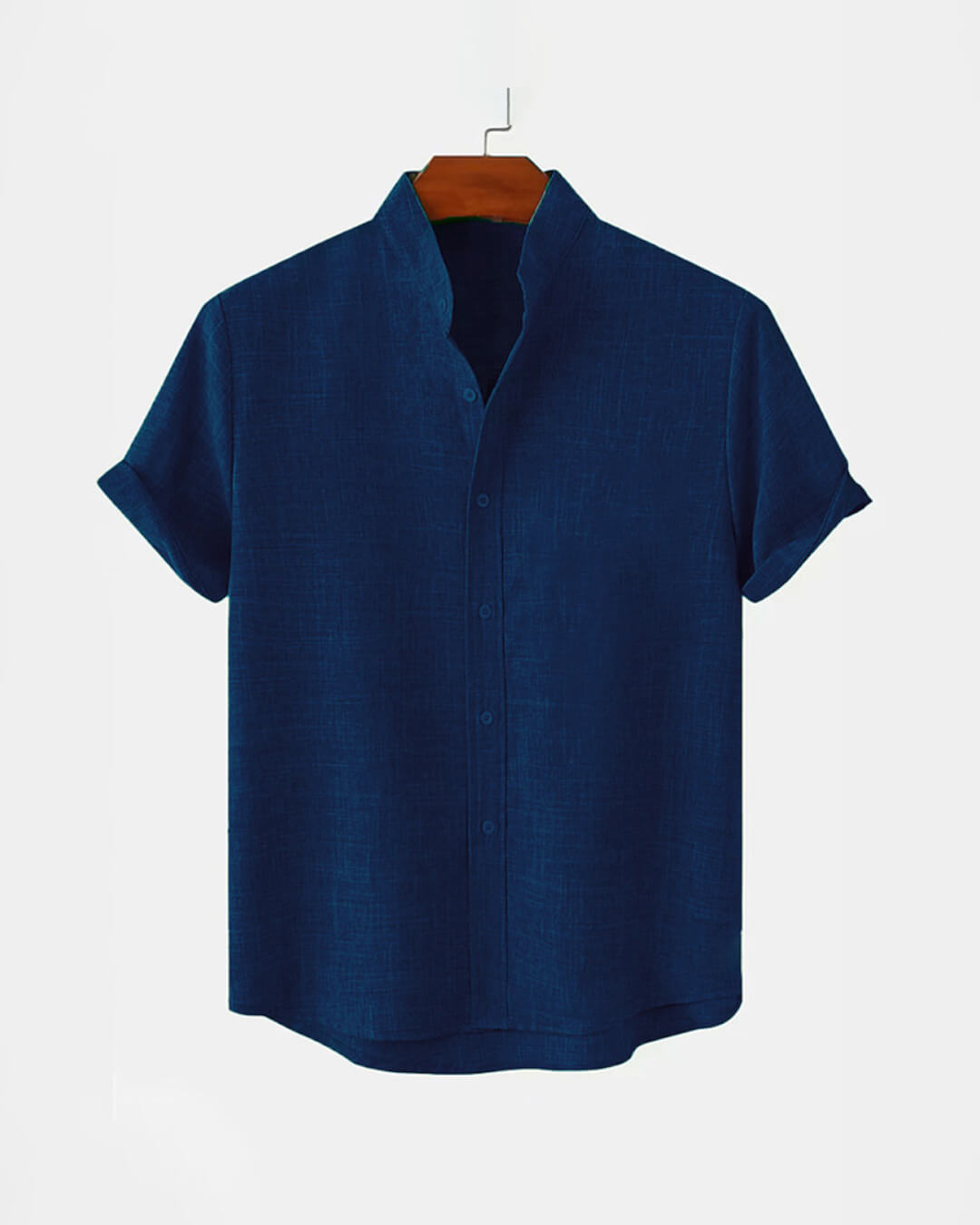 BAN COLLAR LINEN SHIRT - NAVY BLUE