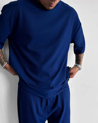 OVERSIZE RIBBED T-SHIRT - NAVY BLUE