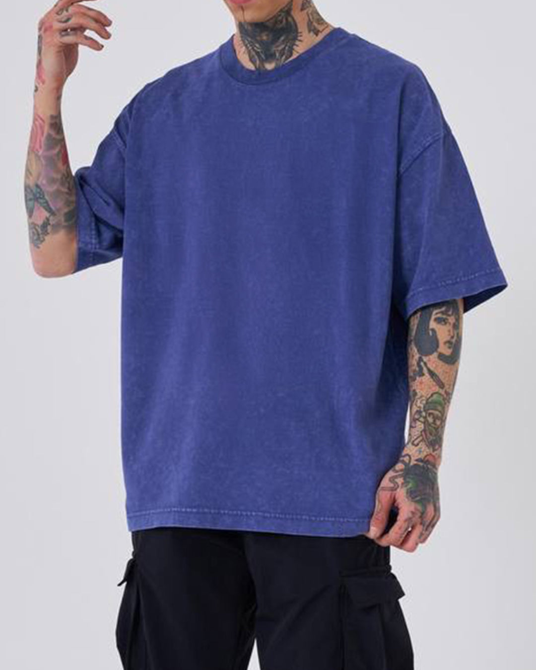 OVERSIZE ACID WASH T-SHIRT - BLUE