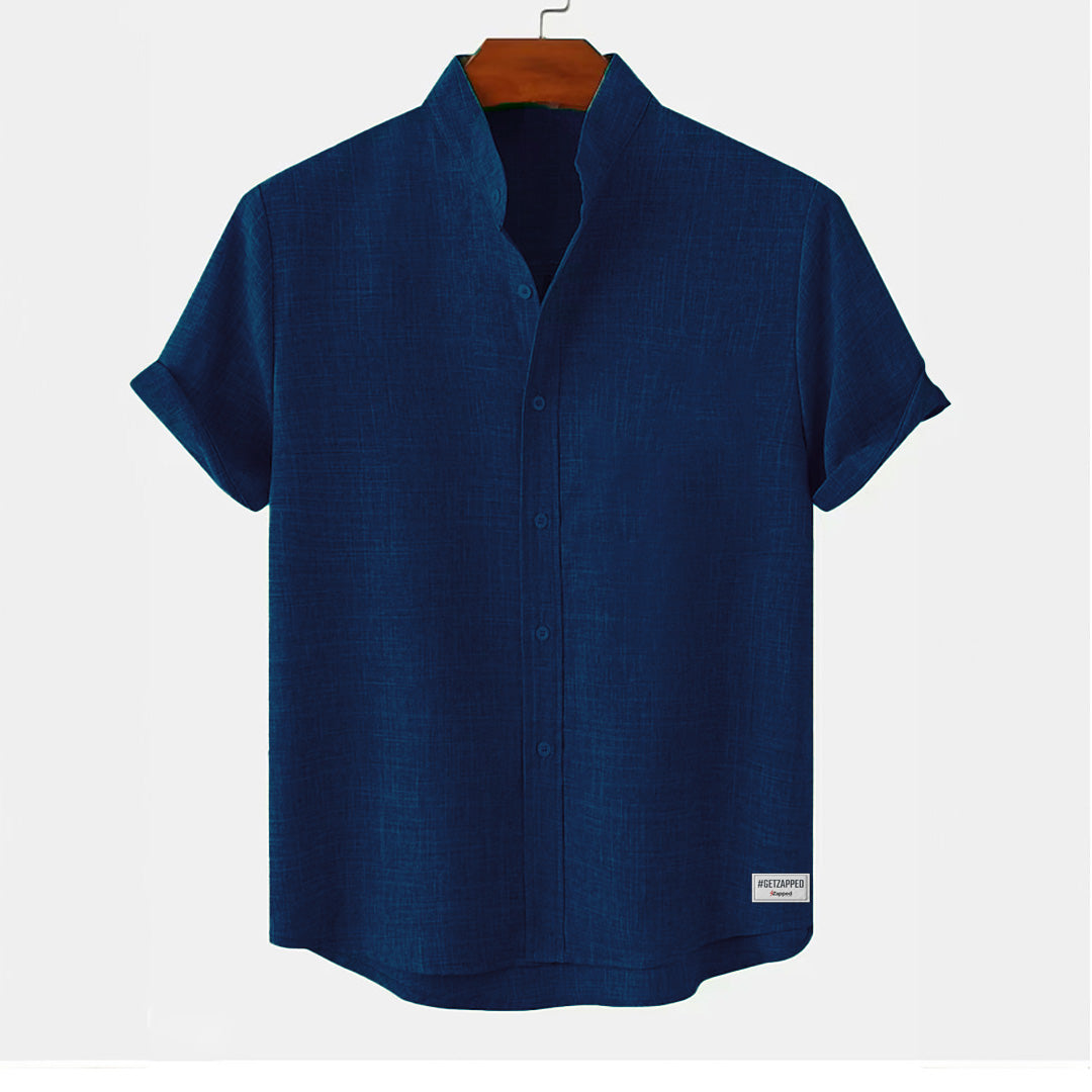 Navy Blue Ban Collar full Patti Shirt