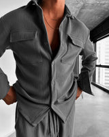 Double Pocket Shirt & Trouser Set - Gray