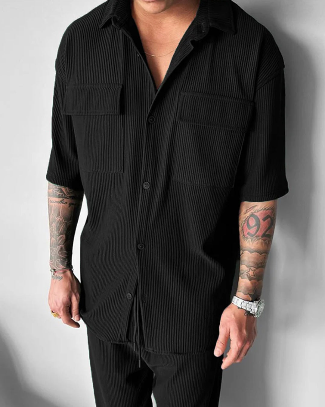 OVERSIZE DOUBLE POCKET SHIRT - BLACK