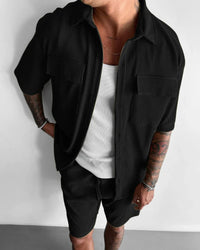 OVERSIZE DOUBLE POCKET SHIRT - BLACK