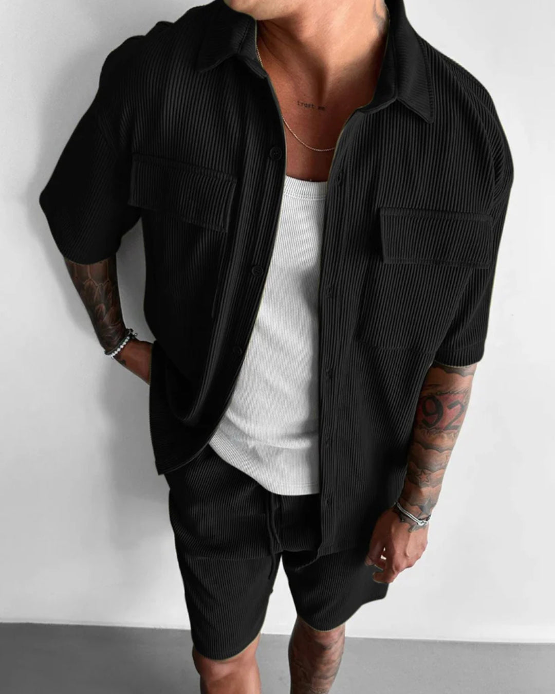 OVERSIZE DOUBLE POCKET SHIRT - BLACK