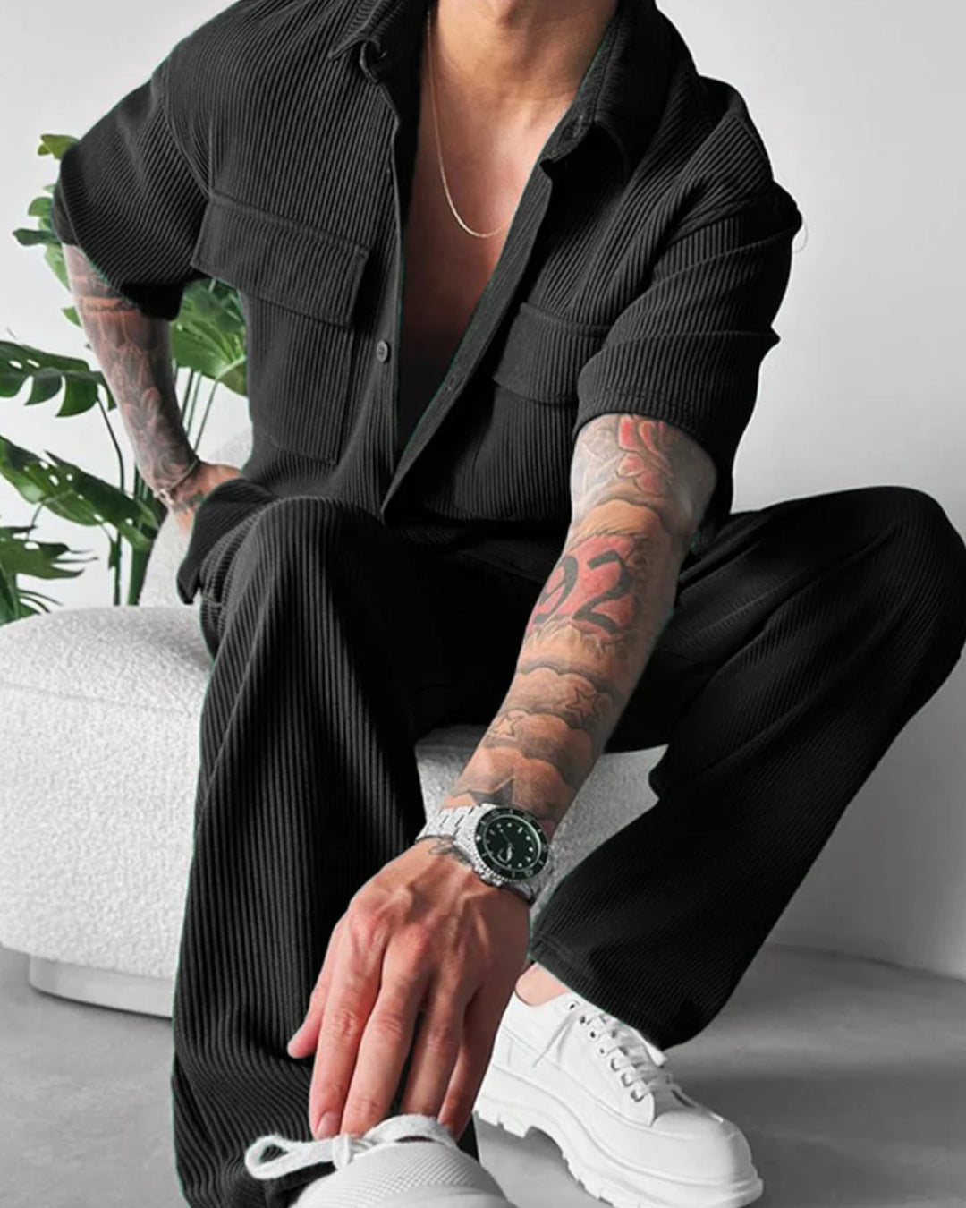 OVERSIZE DOUBLE POCKET SHIRT - BLACK