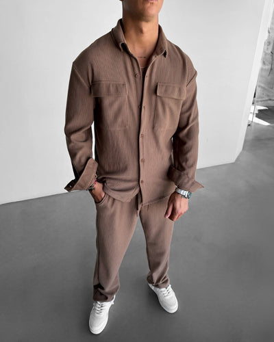 Double Pocket Shirt & Trouser Set - Brown
