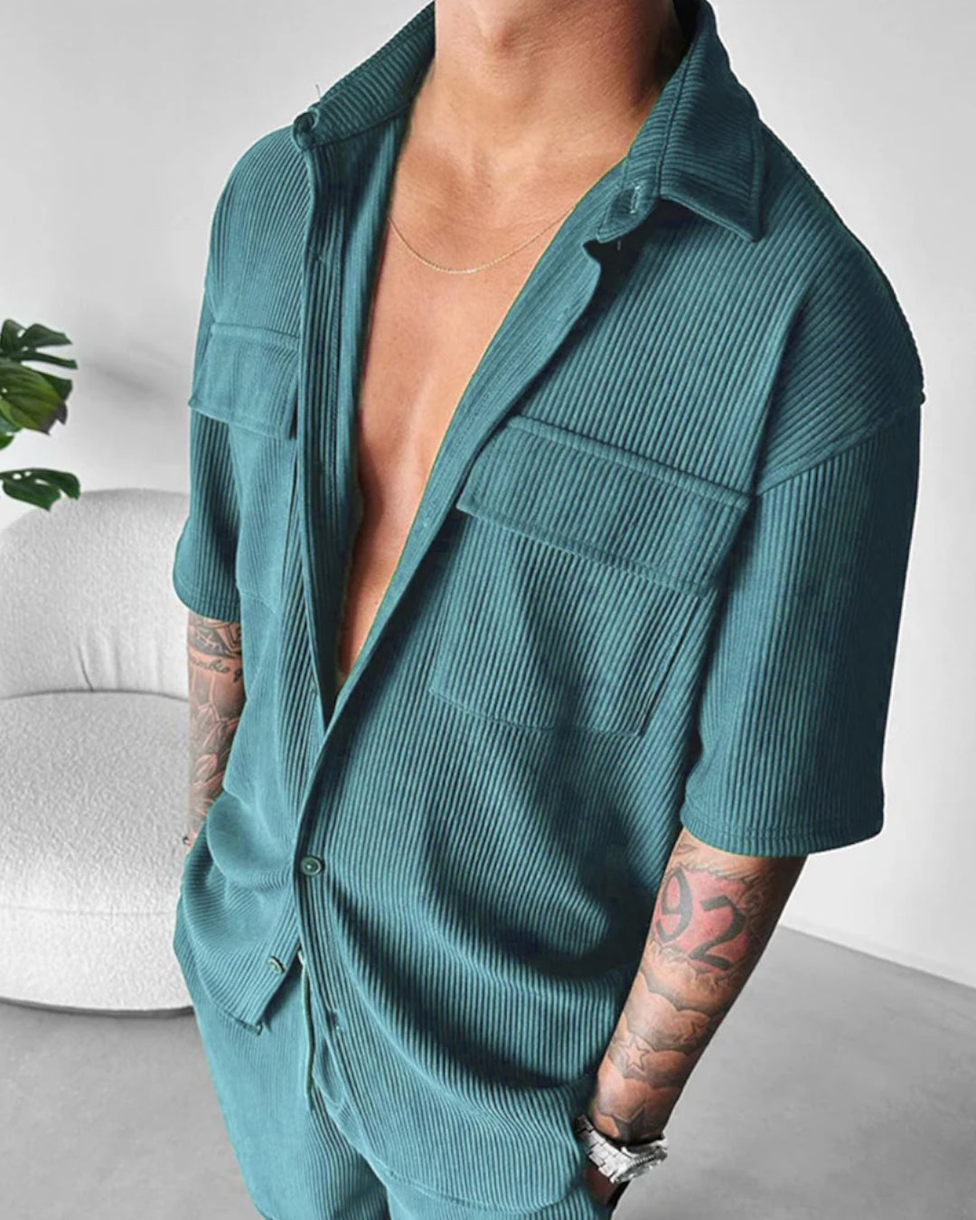OVERSIZE DOUBLE POCKET SHIRT - CORONET BLUE