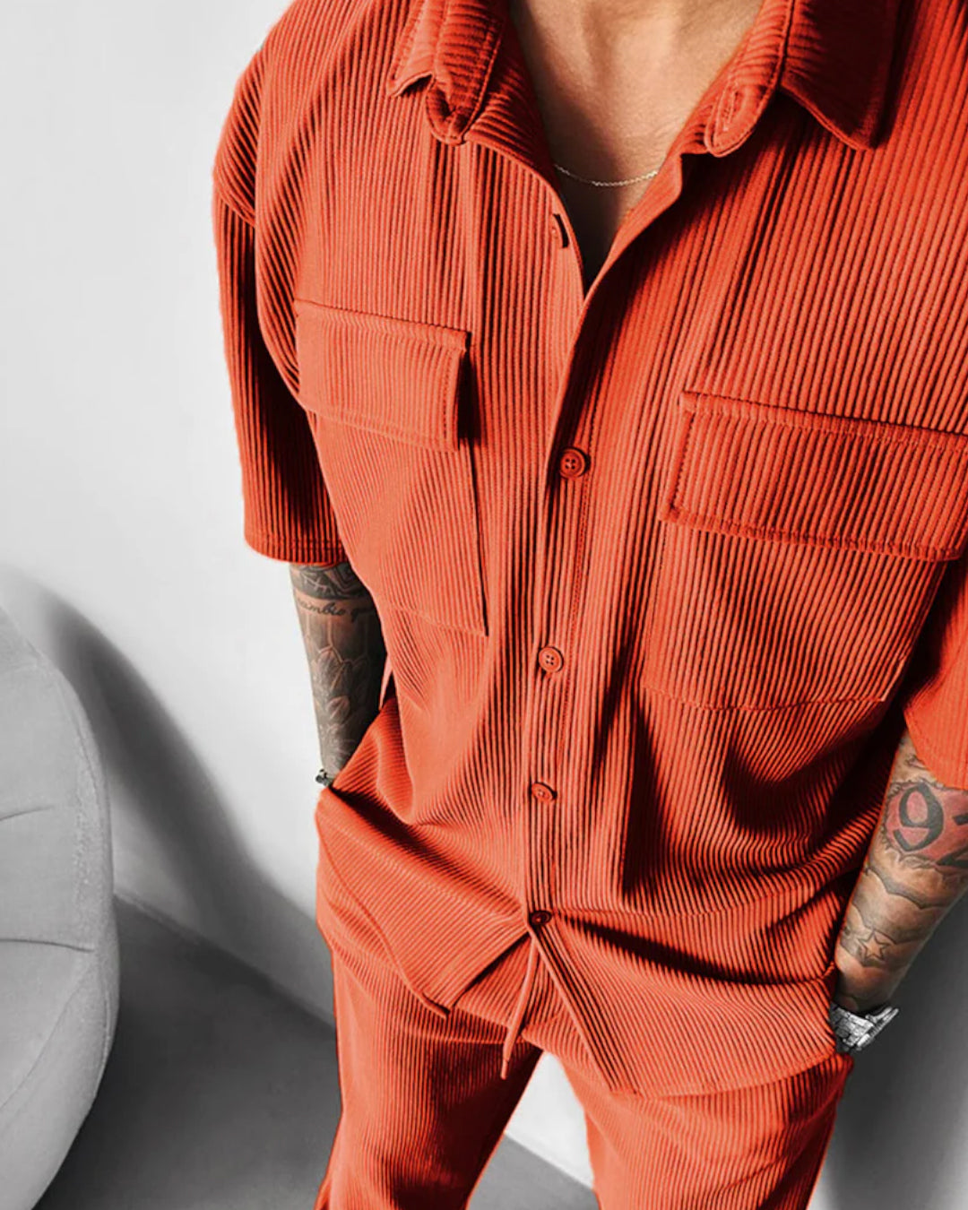 OVERSIZE DOUBLE POCKET SHIRT - RUST