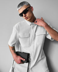 Double Pocket Half Sleeves Shirt & Trouser Set - White
